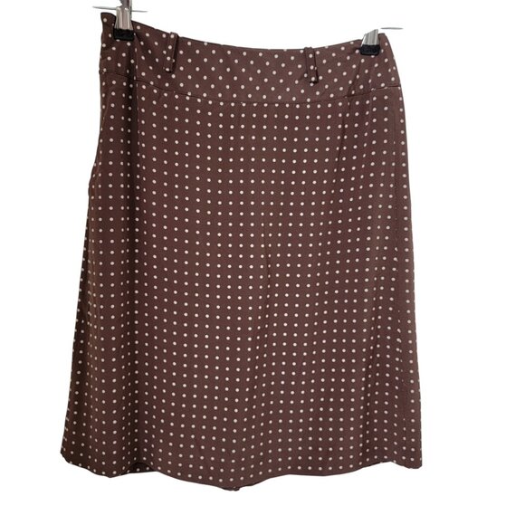Valentino Size 4 Brown with White Polkadot Skirt Front Pleat  100% Silk. EUC - Picture 2 of 10